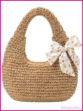 Handmade Straw Clutch Purses for Women Zip Closure Tote Lightweight
